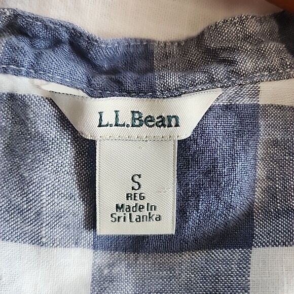 L.L. Bean 100% Linen Tunic Womens  Size S White Blue Check High Low V Neck - Picture 3 of 7